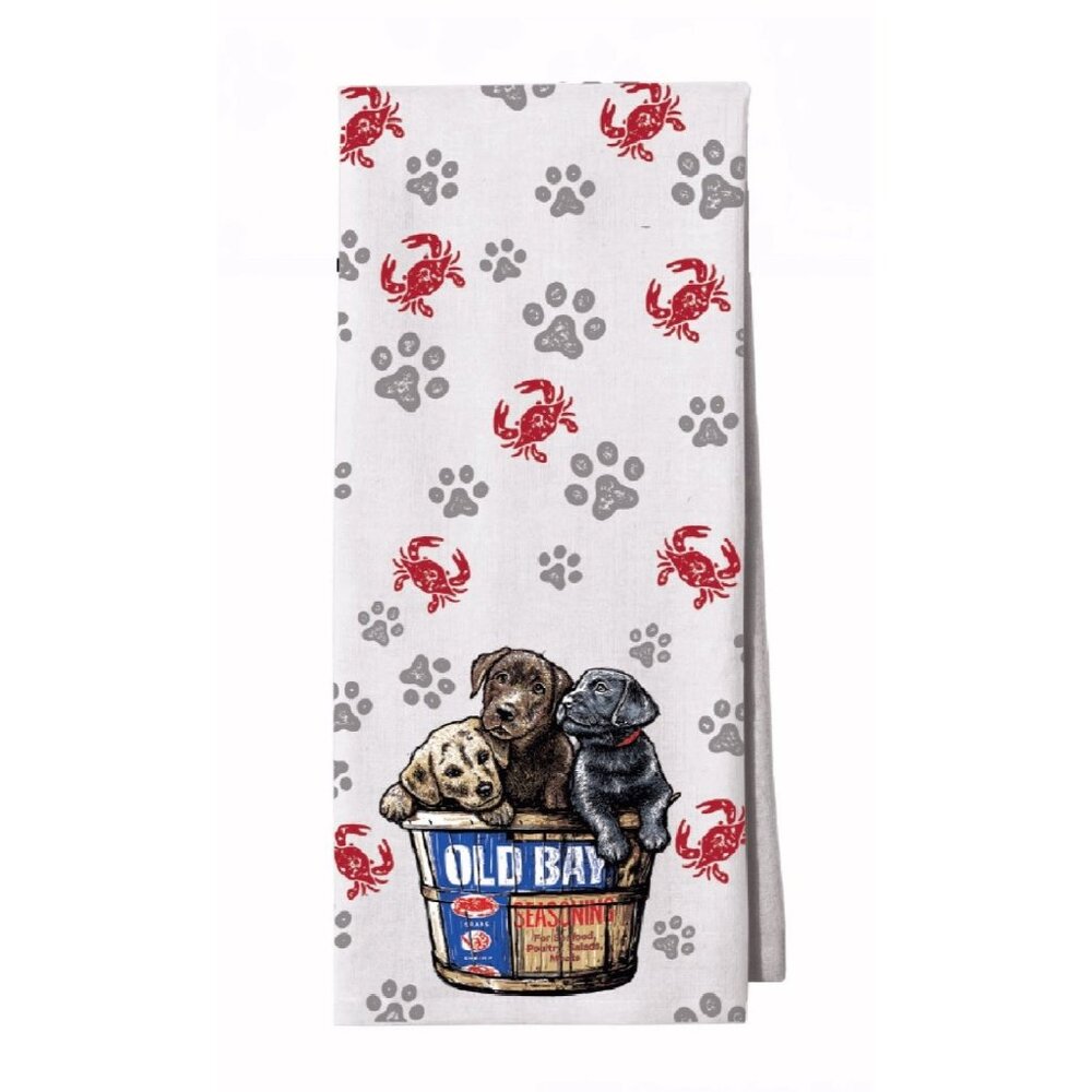 Old Bay Puppies in a Basket Kitchen Towel NEW Fast Ship